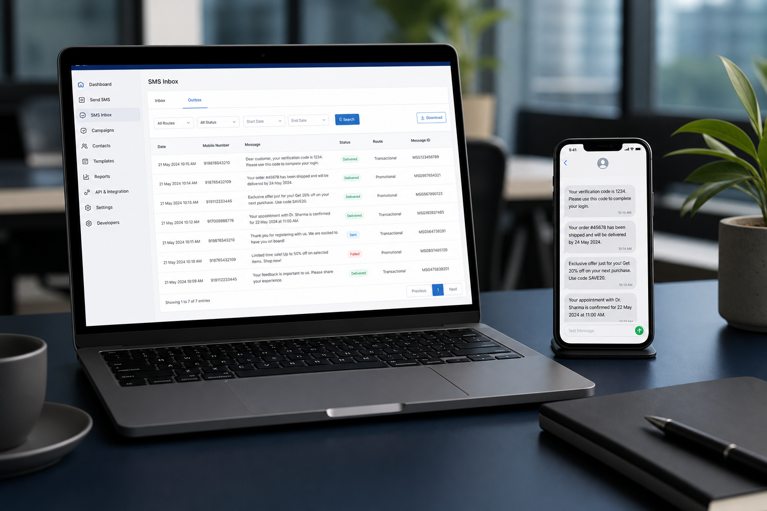 Name Century SMS Gateway — operations desk with Inbox and Agent SMS